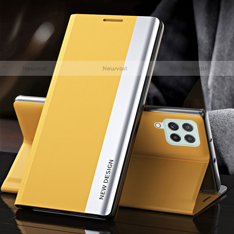 Leather Case Stands Flip Cover Holder QH5 for Samsung Galaxy M33 5G Yellow