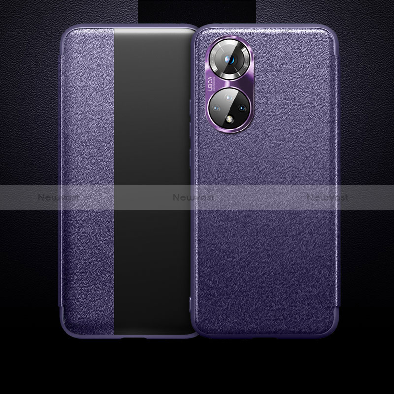 Leather Case Stands Flip Cover Holder QK1 for Huawei Honor 50 5G Purple