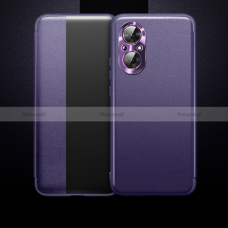 Leather Case Stands Flip Cover Holder QK1 for Huawei Honor 50 SE 5G Purple