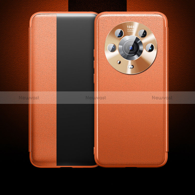 Leather Case Stands Flip Cover Holder QK1 for Huawei Honor Magic3 Pro 5G Orange