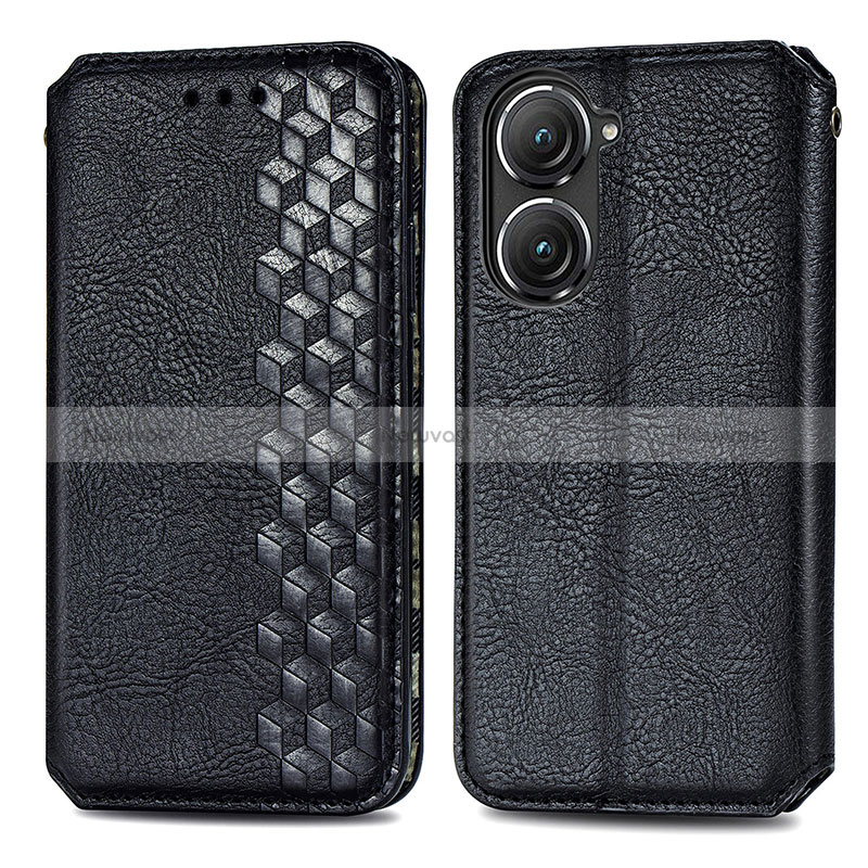 Leather Case Stands Flip Cover Holder S01D for Asus Zenfone 9 Black