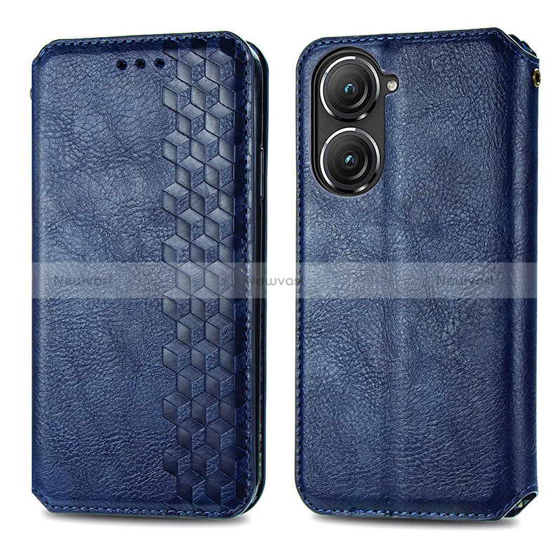 Leather Case Stands Flip Cover Holder S01D for Asus Zenfone 9 Blue