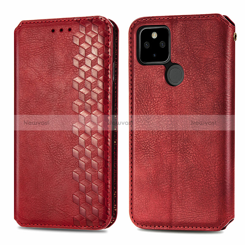 Leather Case Stands Flip Cover Holder S01D for Google Pixel 5a 5G Red