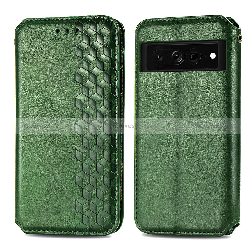 Leather Case Stands Flip Cover Holder S01D for Google Pixel 7 Pro 5G Green