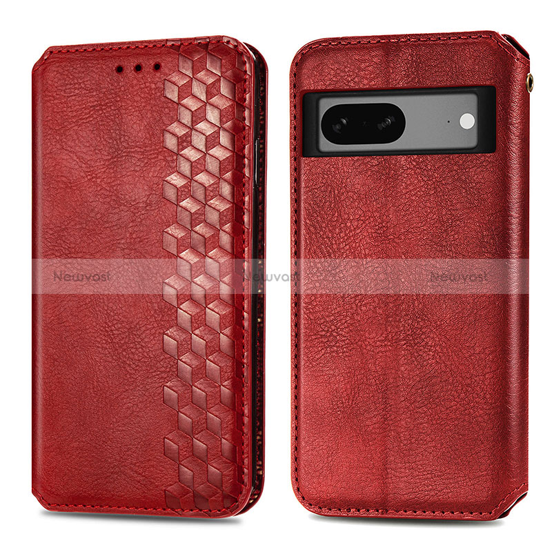 Leather Case Stands Flip Cover Holder S01D for Google Pixel 7a 5G Red