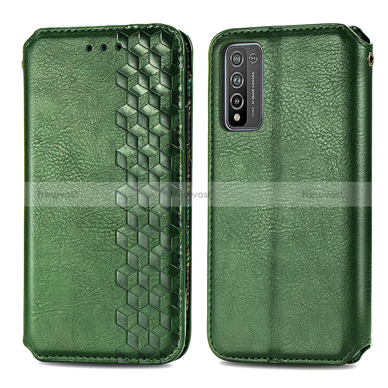 Leather Case Stands Flip Cover Holder S01D for Huawei Honor 10X Lite Green