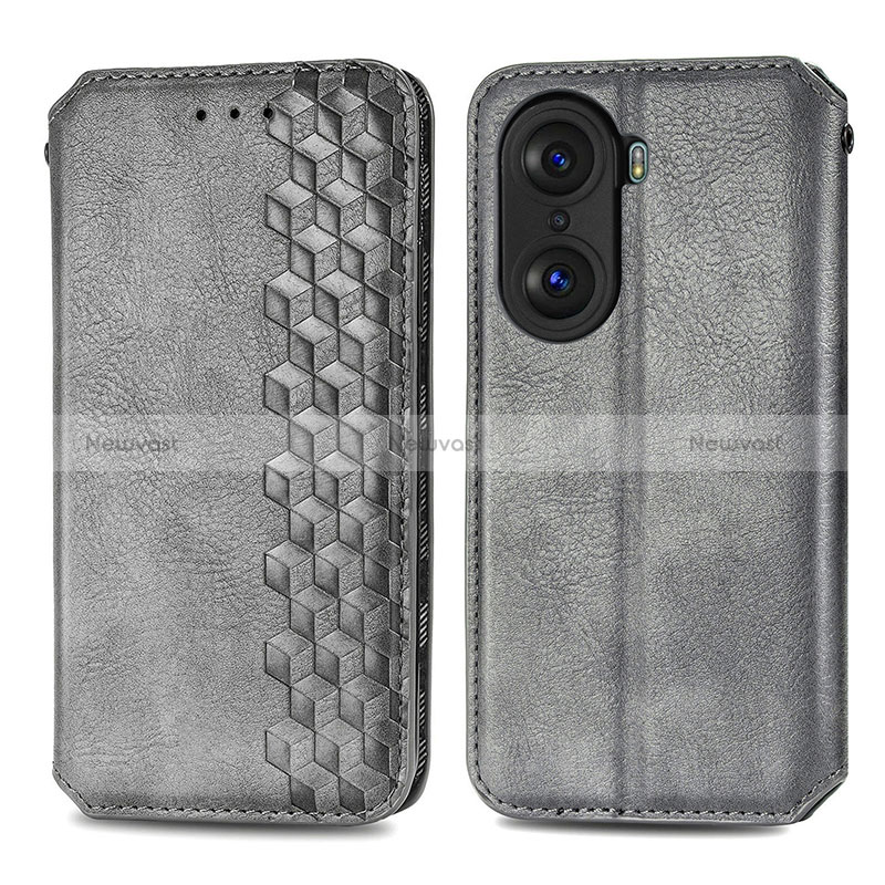 Leather Case Stands Flip Cover Holder S01D for Huawei Honor 60 Pro 5G Gray