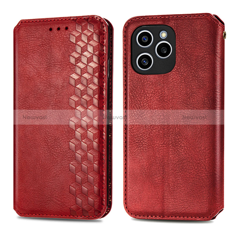 Leather Case Stands Flip Cover Holder S01D for Huawei Honor 60 SE 5G Red