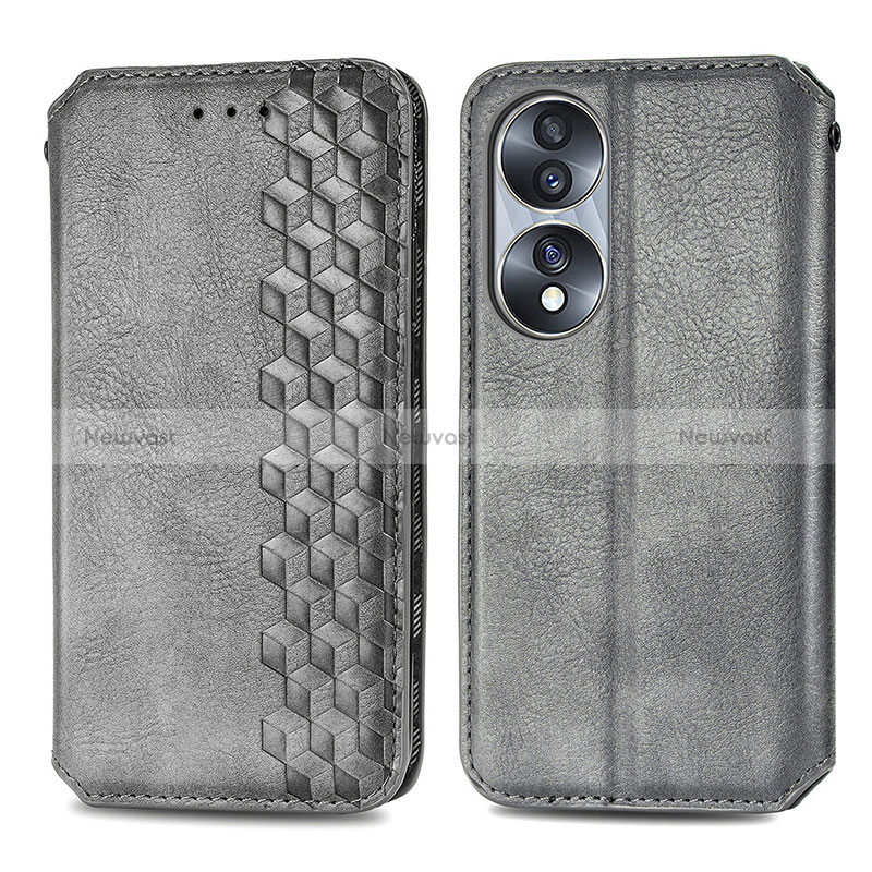 Leather Case Stands Flip Cover Holder S01D for Huawei Honor 70 5G Gray