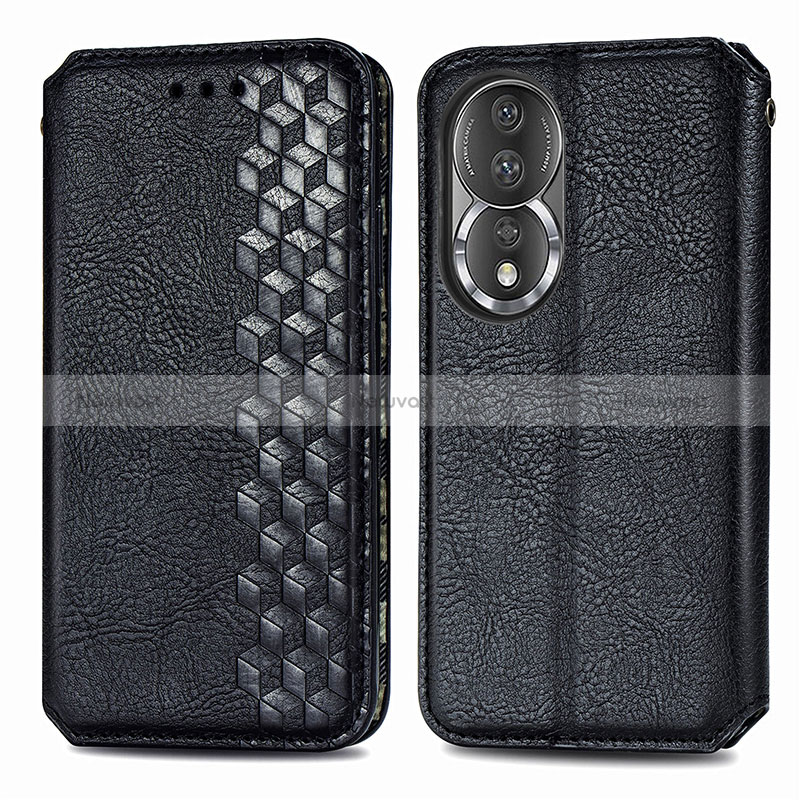 Leather Case Stands Flip Cover Holder S01D for Huawei Honor 80 5G Black