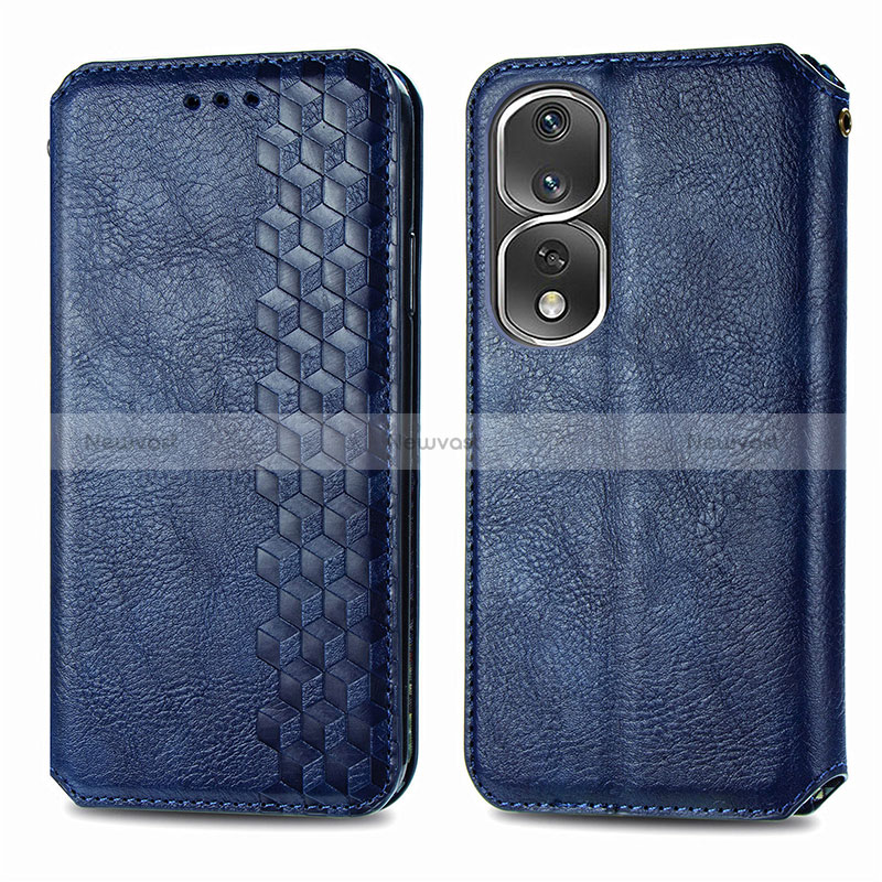 Leather Case Stands Flip Cover Holder S01D for Huawei Honor 80 Pro Flat 5G Blue