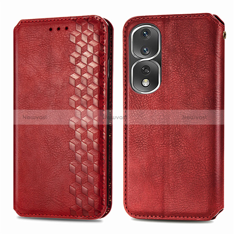 Leather Case Stands Flip Cover Holder S01D for Huawei Honor 80 Pro Flat 5G Red