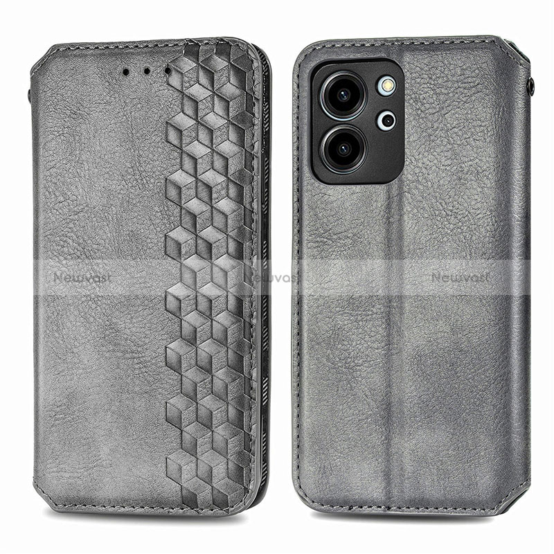 Leather Case Stands Flip Cover Holder S01D for Huawei Honor 80 SE 5G Gray