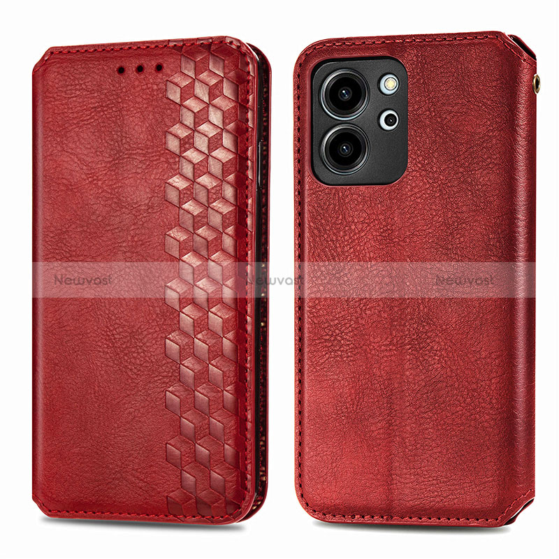 Leather Case Stands Flip Cover Holder S01D for Huawei Honor 80 SE 5G Red