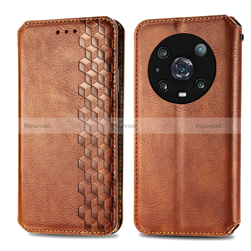 Leather Case Stands Flip Cover Holder S01D for Huawei Honor Magic4 Pro 5G Brown