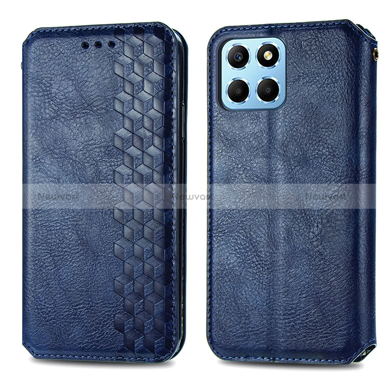 Leather Case Stands Flip Cover Holder S01D for Huawei Honor X6 5G Blue