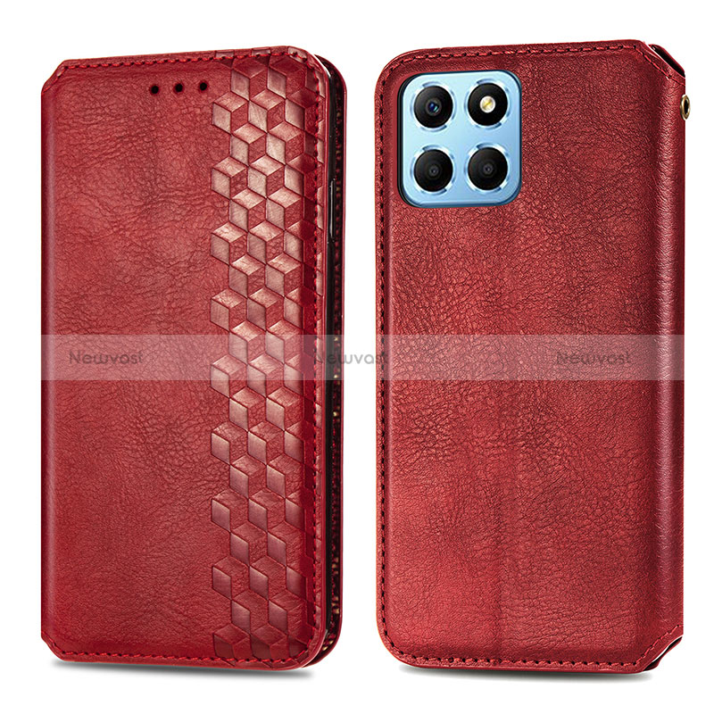 Leather Case Stands Flip Cover Holder S01D for Huawei Honor X6 5G Red