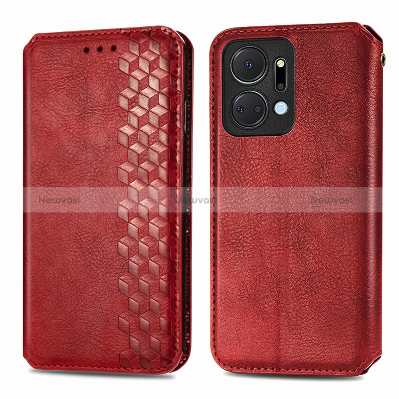 Leather Case Stands Flip Cover Holder S01D for Huawei Honor X7a Red