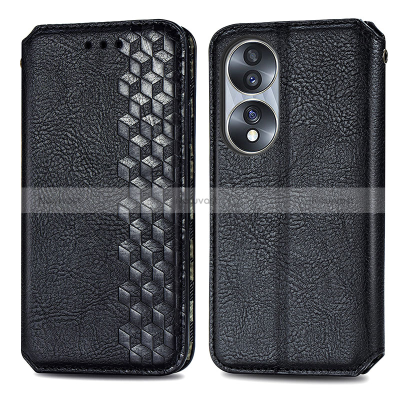 Leather Case Stands Flip Cover Holder S01D for Huawei Honor X7b Black