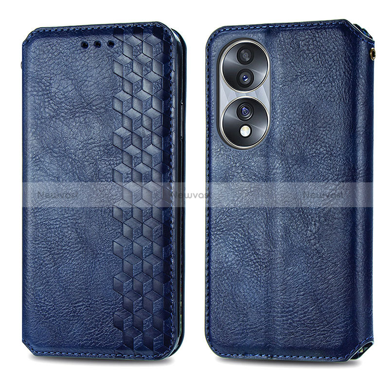 Leather Case Stands Flip Cover Holder S01D for Huawei Honor X7b Blue