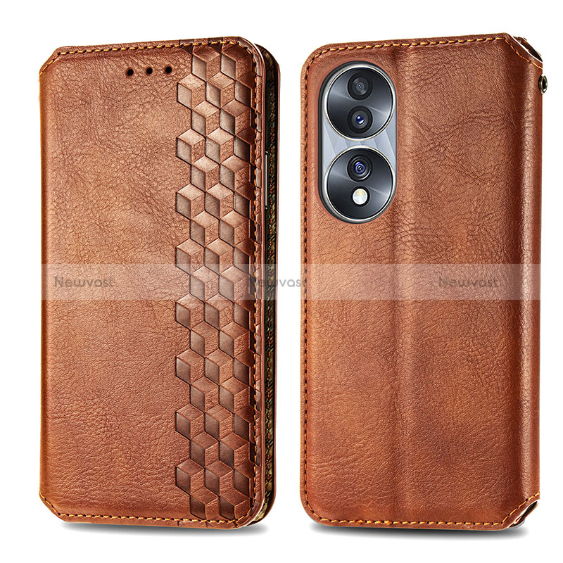 Leather Case Stands Flip Cover Holder S01D for Huawei Honor X7b Brown