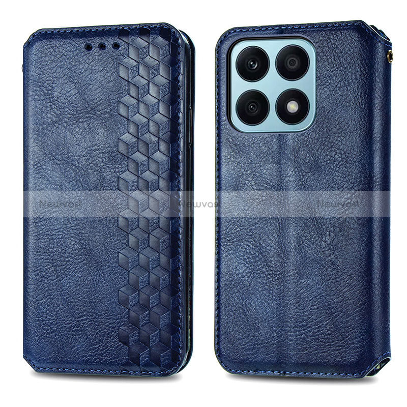 Leather Case Stands Flip Cover Holder S01D for Huawei Honor X8a 4G Blue