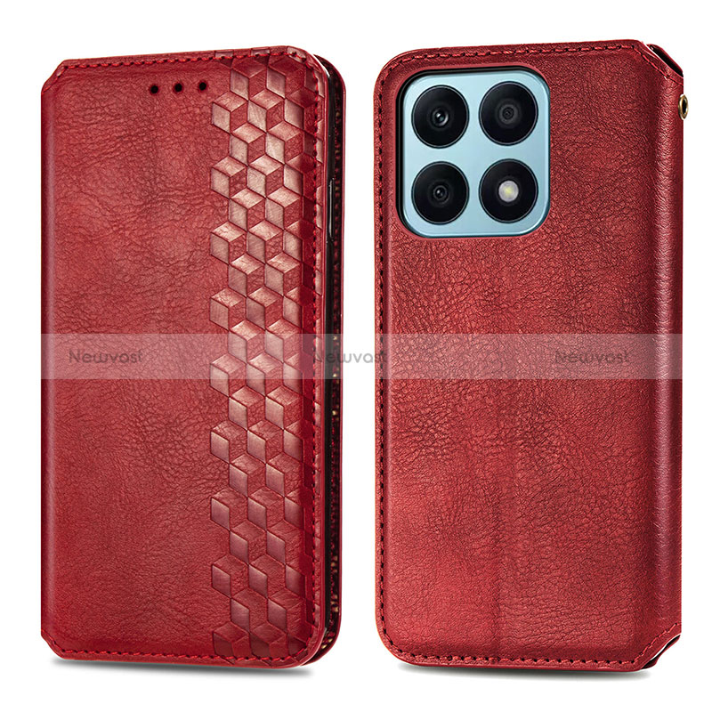 Leather Case Stands Flip Cover Holder S01D for Huawei Honor X8a 4G Red