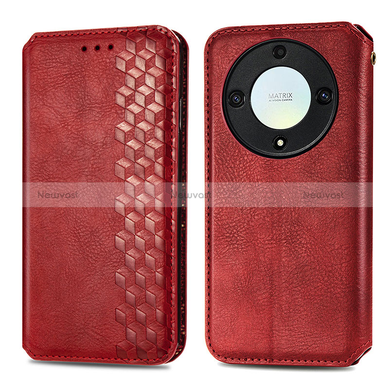 Leather Case Stands Flip Cover Holder S01D for Huawei Honor X9a 5G Red