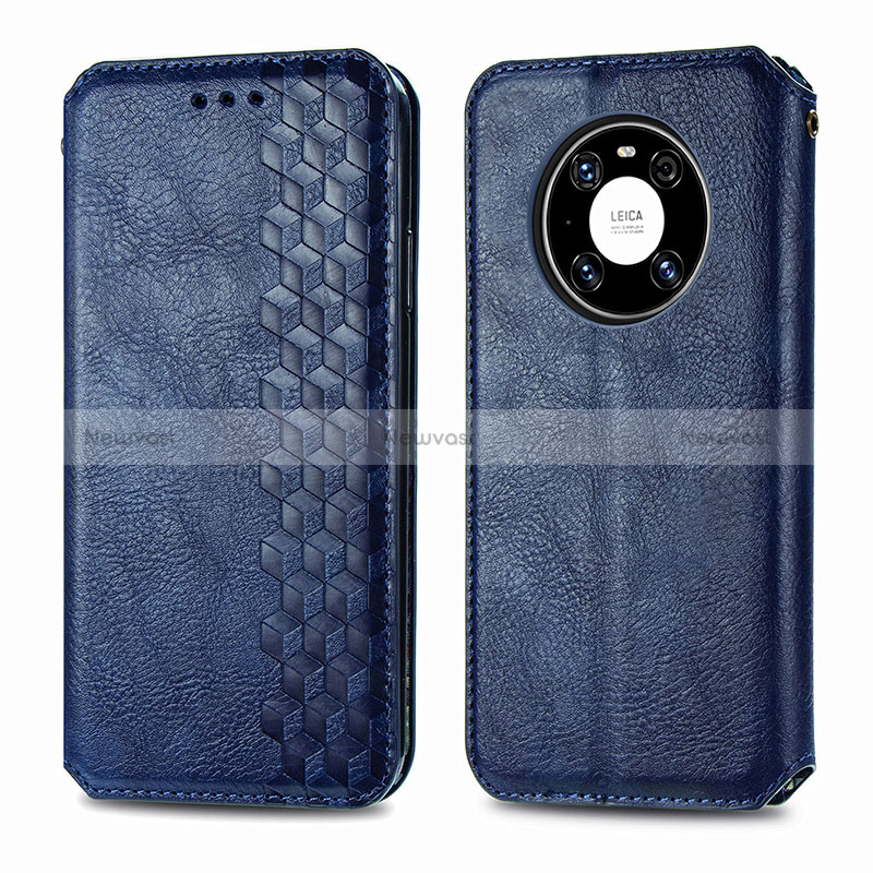 Leather Case Stands Flip Cover Holder S01D for Huawei Mate 40 Pro Blue