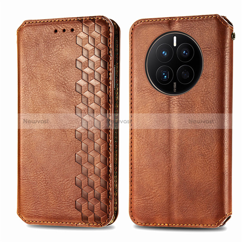 Leather Case Stands Flip Cover Holder S01D for Huawei Mate 50 Brown