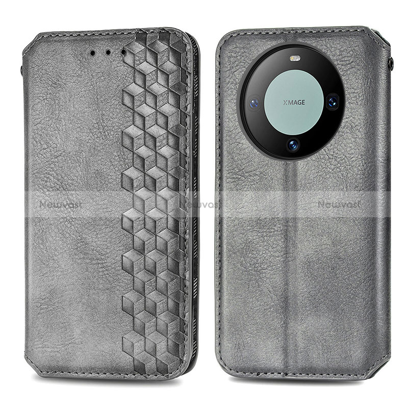 Leather Case Stands Flip Cover Holder S01D for Huawei Mate 60 Gray