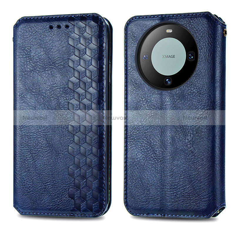 Leather Case Stands Flip Cover Holder S01D for Huawei Mate 60 Pro Blue