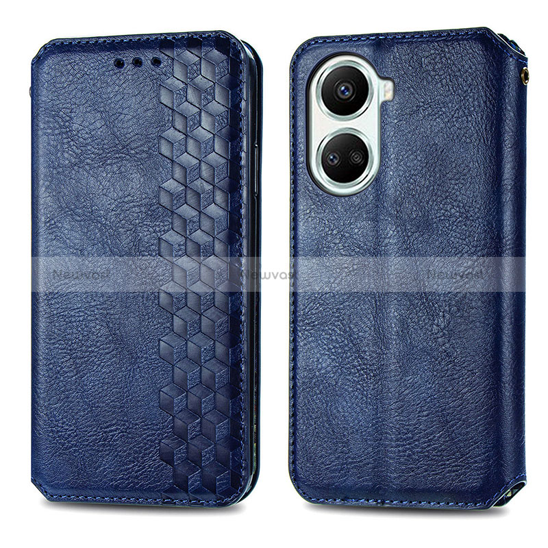 Leather Case Stands Flip Cover Holder S01D for Huawei Nova 10 SE Blue