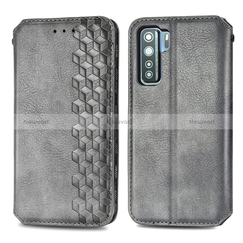 Leather Case Stands Flip Cover Holder S01D for Huawei Nova 7 SE 5G Gray