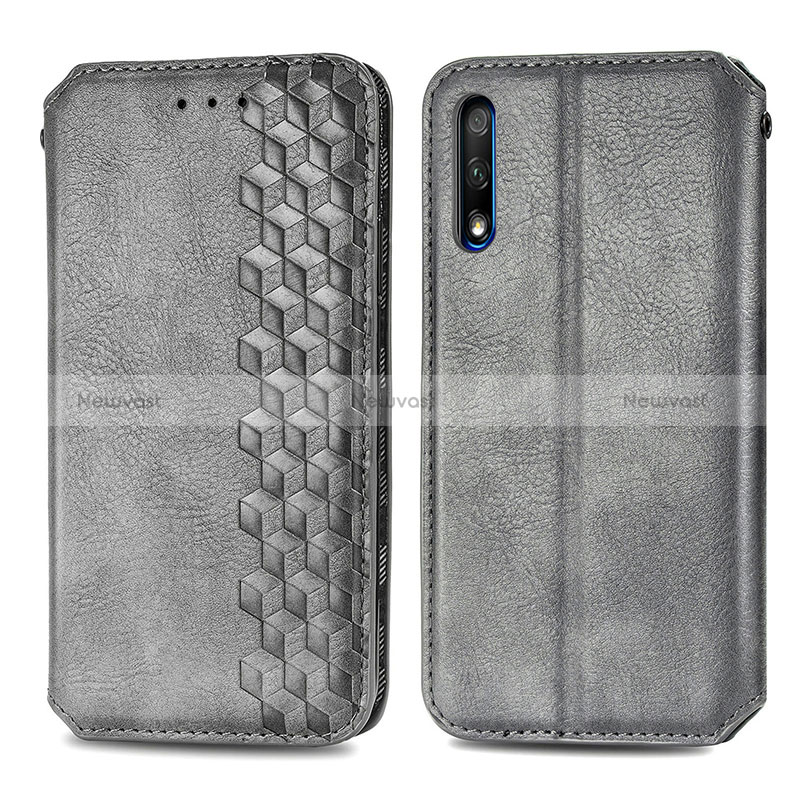 Leather Case Stands Flip Cover Holder S01D for Huawei P Smart Z (2019) Gray