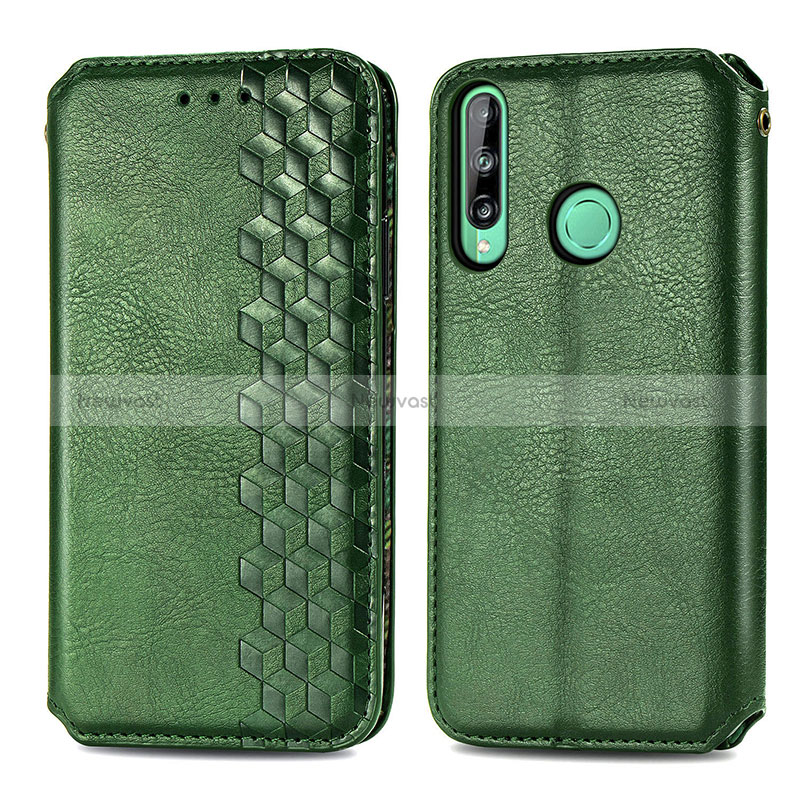 Leather Case Stands Flip Cover Holder S01D for Huawei P40 Lite E Green