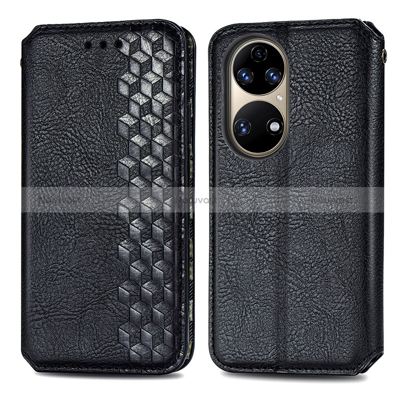 Leather Case Stands Flip Cover Holder S01D for Huawei P50e Black