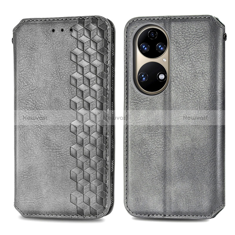 Leather Case Stands Flip Cover Holder S01D for Huawei P50e Gray