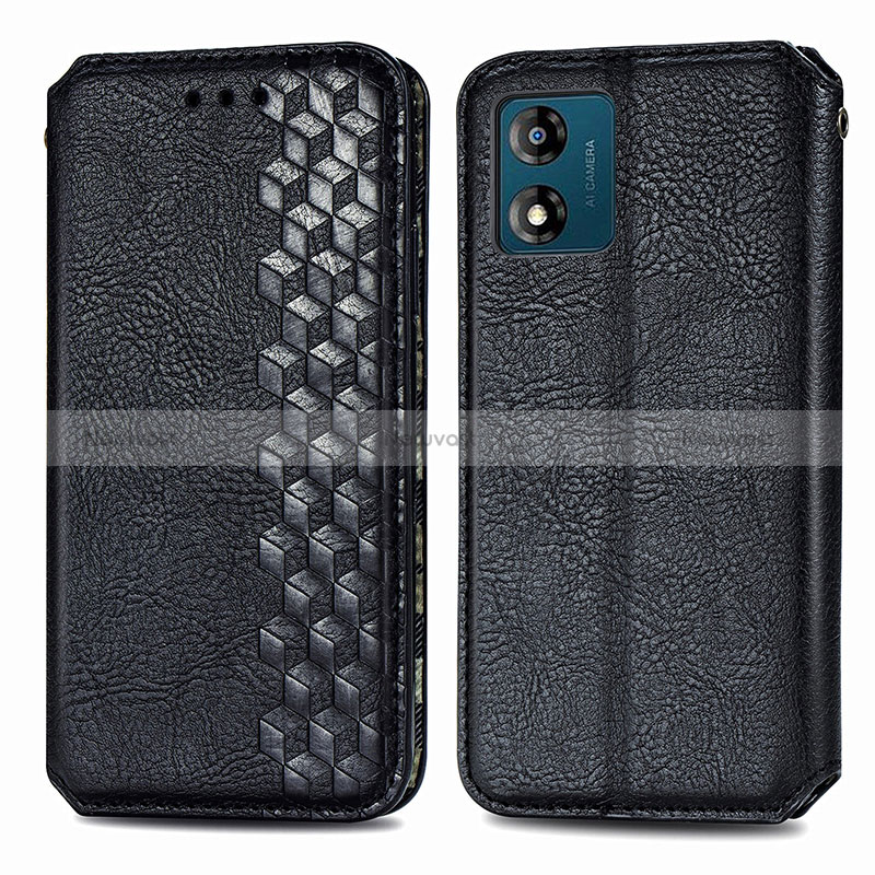 Leather Case Stands Flip Cover Holder S01D for Motorola Moto E13 Black