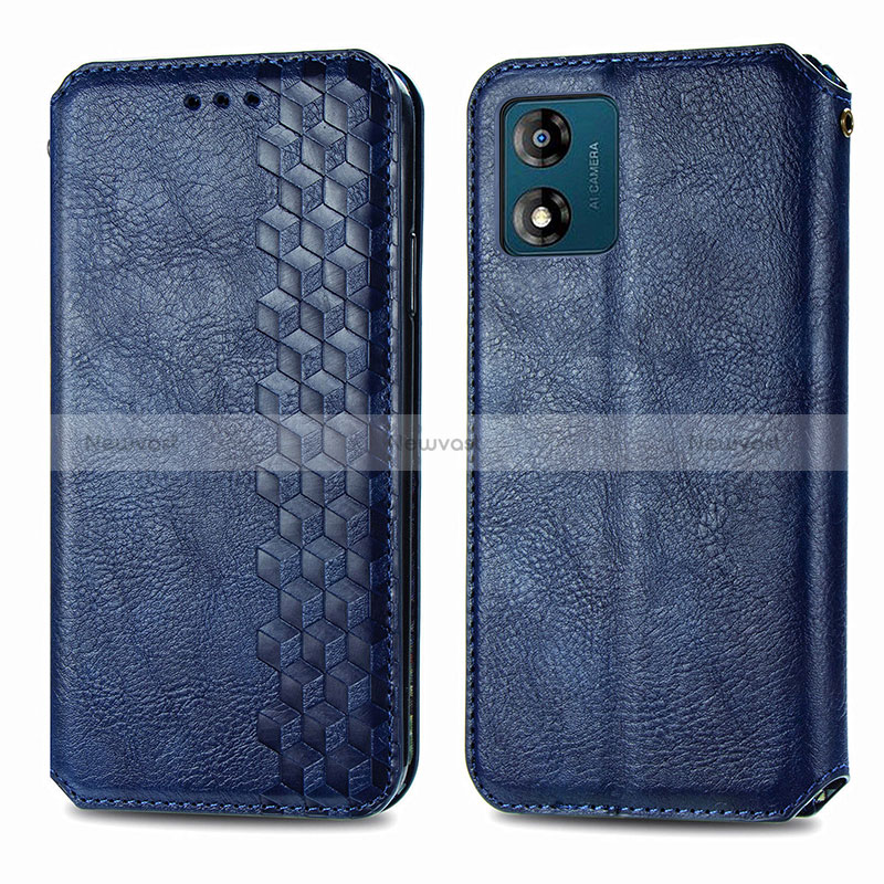 Leather Case Stands Flip Cover Holder S01D for Motorola Moto E13 Blue