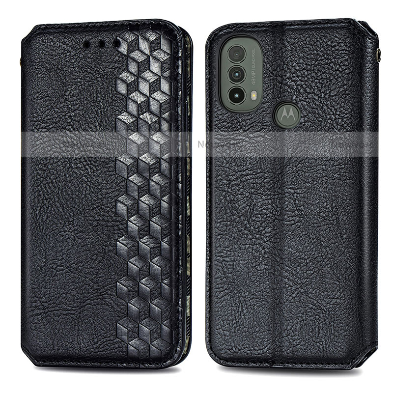 Leather Case Stands Flip Cover Holder S01D for Motorola Moto E20 Black