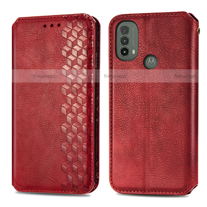 Leather Case Stands Flip Cover Holder S01D for Motorola Moto E20 Red