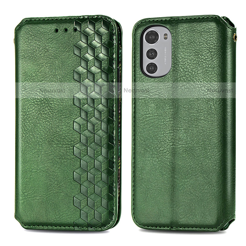 Leather Case Stands Flip Cover Holder S01D for Motorola Moto E32 Green