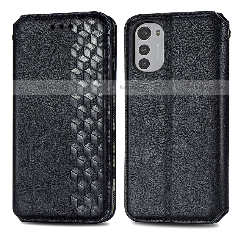 Leather Case Stands Flip Cover Holder S01D for Motorola Moto E32s Black