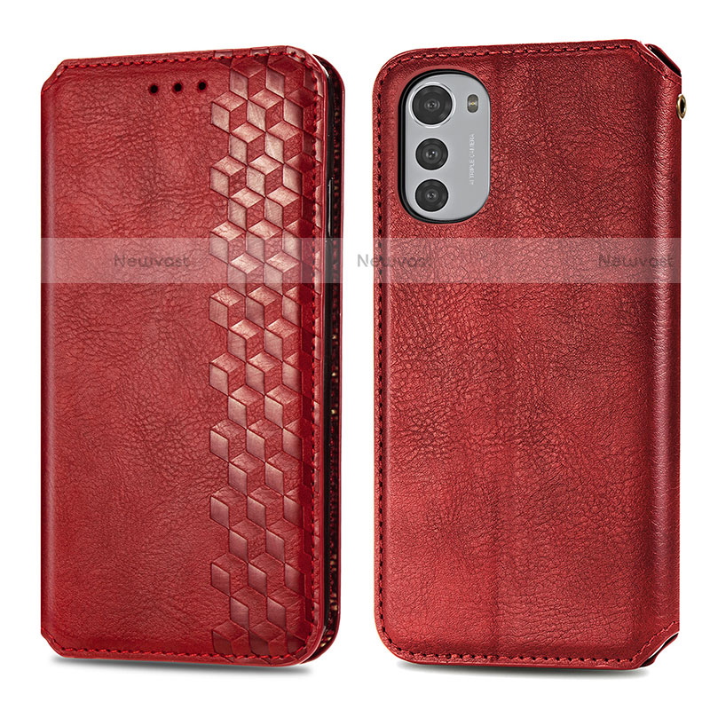Leather Case Stands Flip Cover Holder S01D for Motorola Moto E32s Red