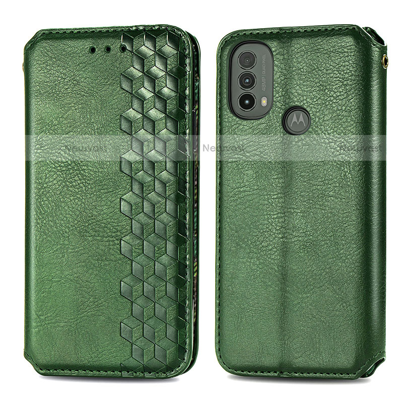 Leather Case Stands Flip Cover Holder S01D for Motorola Moto E40 Green