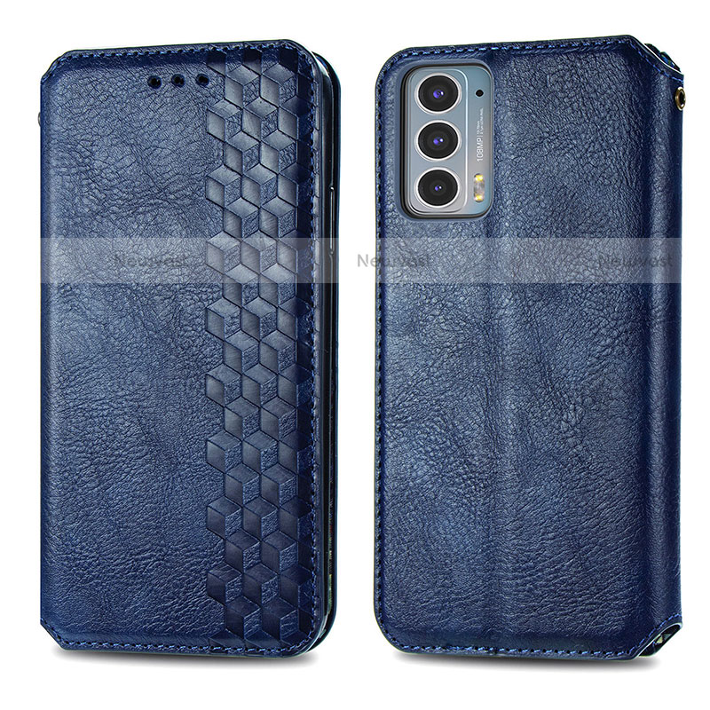 Leather Case Stands Flip Cover Holder S01D for Motorola Moto Edge 20 5G Blue