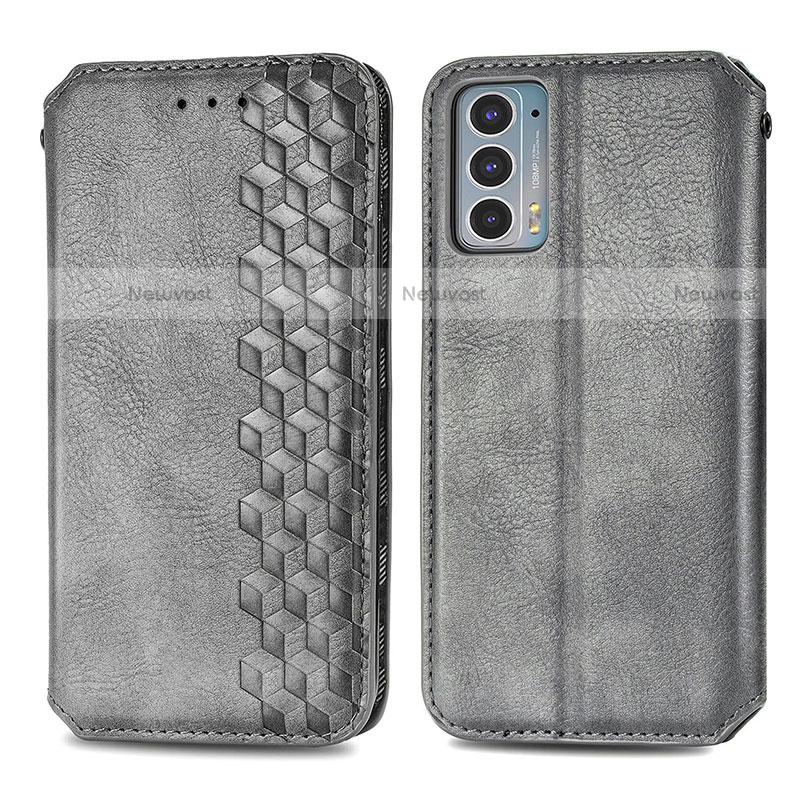 Leather Case Stands Flip Cover Holder S01D for Motorola Moto Edge 20 5G Gray