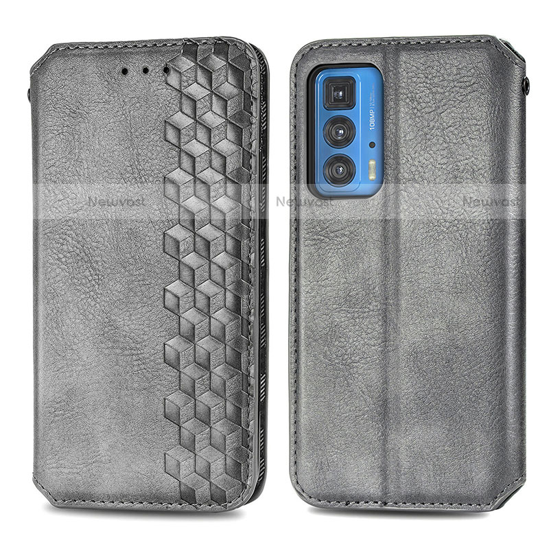 Leather Case Stands Flip Cover Holder S01D for Motorola Moto Edge 20 Pro 5G Gray