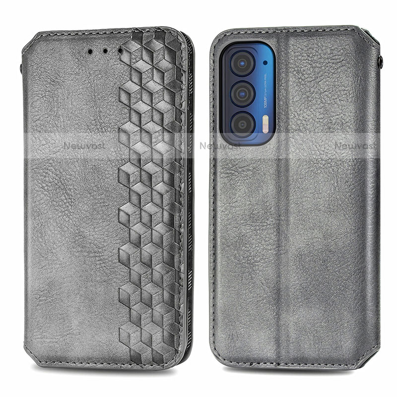 Leather Case Stands Flip Cover Holder S01D for Motorola Moto Edge (2021) 5G Gray